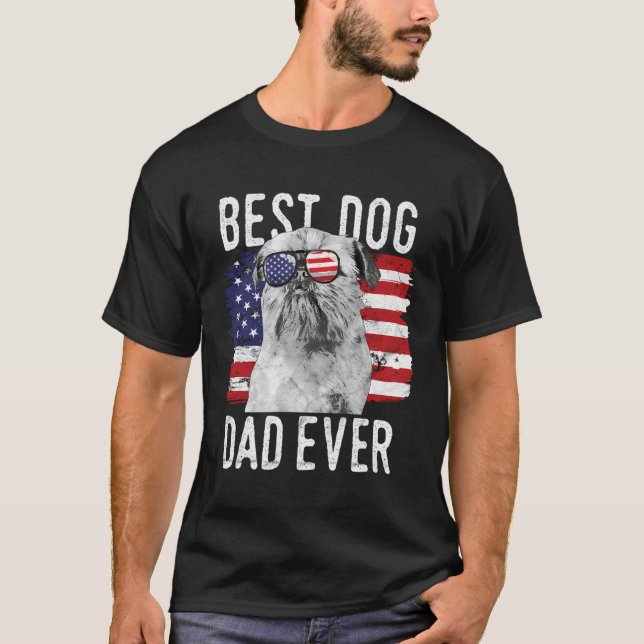American Flag Best Dog Vater jemals Brussels Griff T-Shirt (Vorderseite)