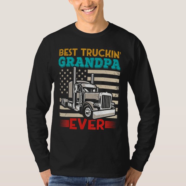 American Flag Best Truckin Grandpa US Semi Truck D T-Shirt (Vorderseite)
