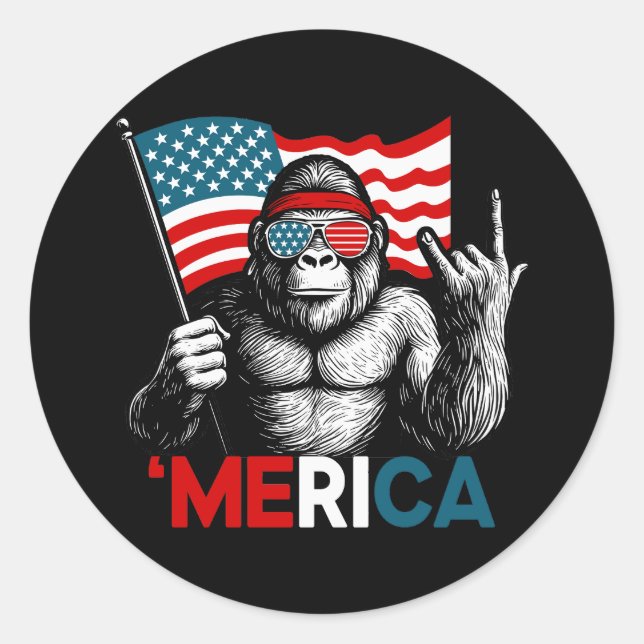 American Flag Bigfoot Runder Aufkleber (Vorderseite)