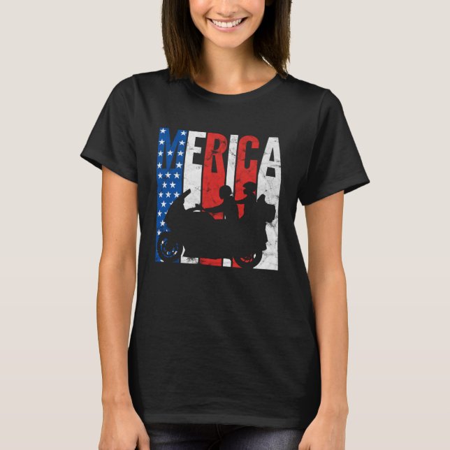 American Flag Biker Motorcycle Couple 4th Of July  T-Shirt (Vorderseite)
