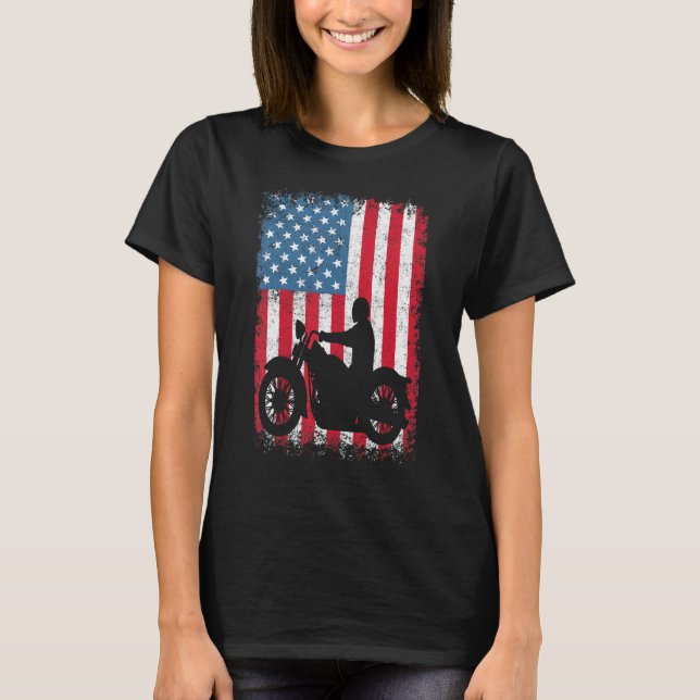 American Flag Biker Motorrad T-Shirt (Vorderseite)