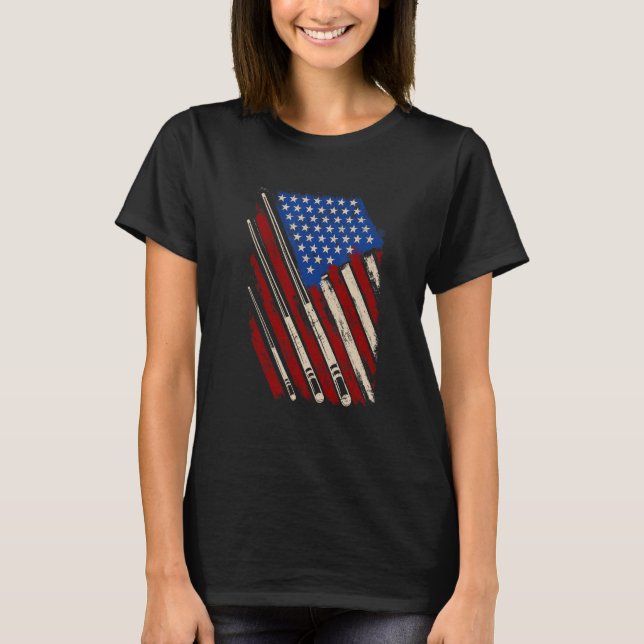 American Flag Billiard Stick Table Game USA Indepe T-Shirt (Vorderseite)