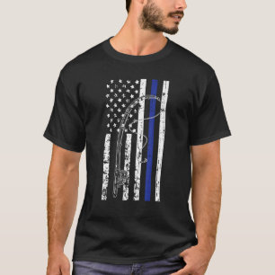American Flag Blue Line Fishing Cool Police Office T-Shirt
