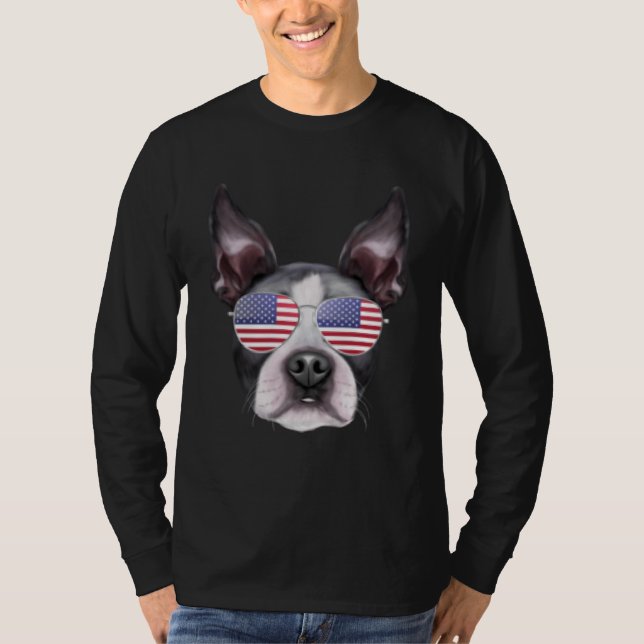 American Flag Boston Terrier Dog America Pocket T-Shirt (Vorderseite)