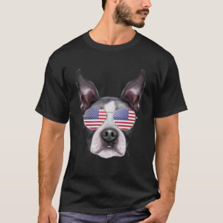 American Flag Boston Terrier Dog America Pocket T-Shirt