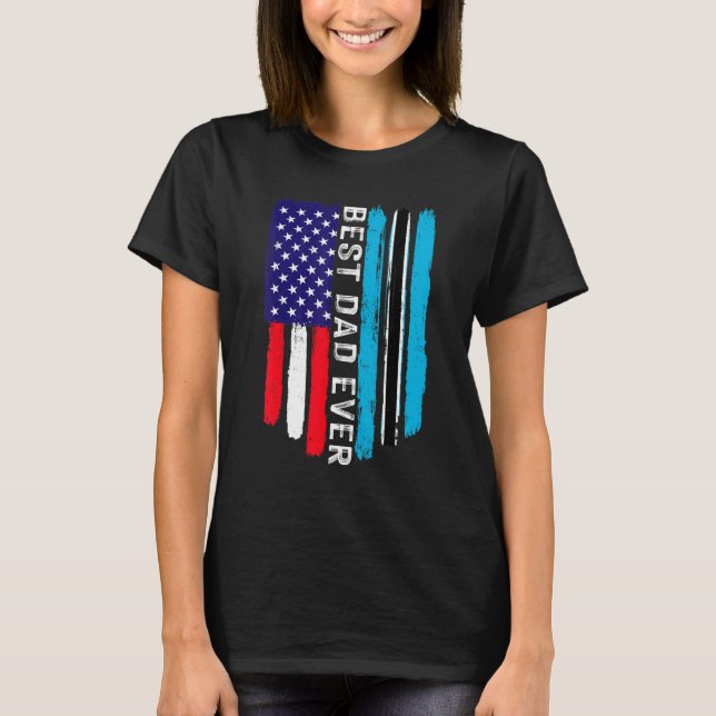 American Flag & Botswana Flag Beste Vater-Familie T-Shirt (Vorderseite)