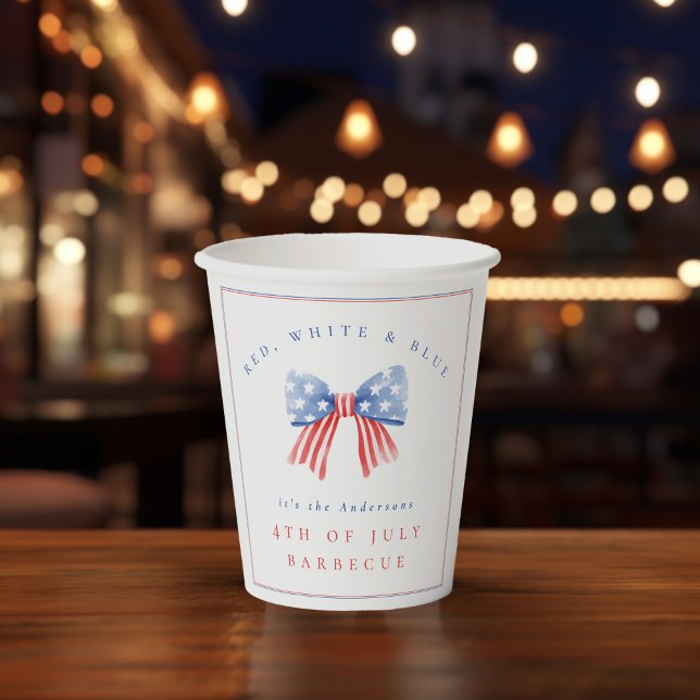 American Flag Bow 4. Juli Barbecue Raffiniert Pappbecher (paper cup with preppy 4th of July aesthetic, ideal for Independence Day parties)