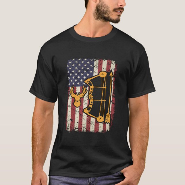 American Flag Bowhunting Bow Archery Usa Deer Hunt T-Shirt (Vorderseite)