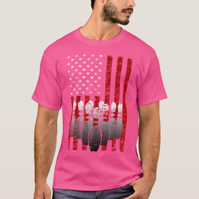 American Flag Bowling Buttone Patriotic Bowler T-Shirt (Vorderseite)