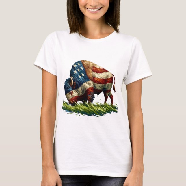 American Flag Buffalo Bison T-Shirt (Vorderseite)