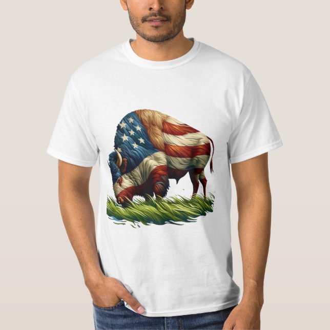 American Flag Buffalo Bison T-Shirt (Vorderseite)