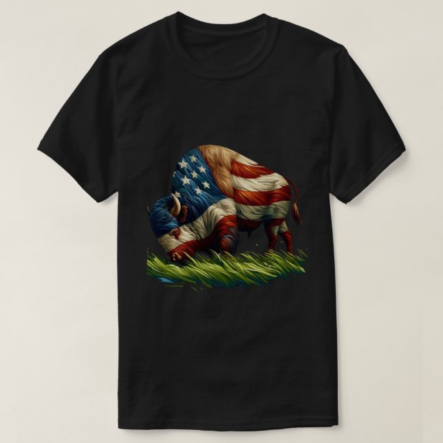 American Flag Buffalo Bison T-Shirt (Design vorne)