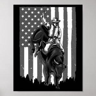American Flag Bull Riding Cowboy 4. Juli Patri Poster