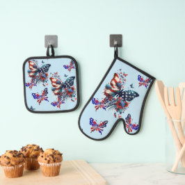 American Flag Butterfly Ofenhandschuh & Topflappen-Set