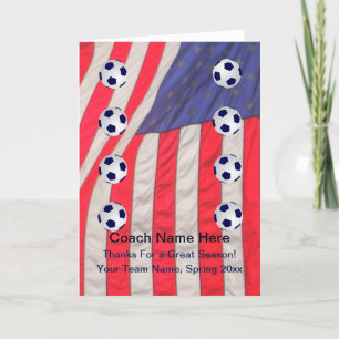 American Flag Card for Soccer Coach, leere Innense Dankeskarte