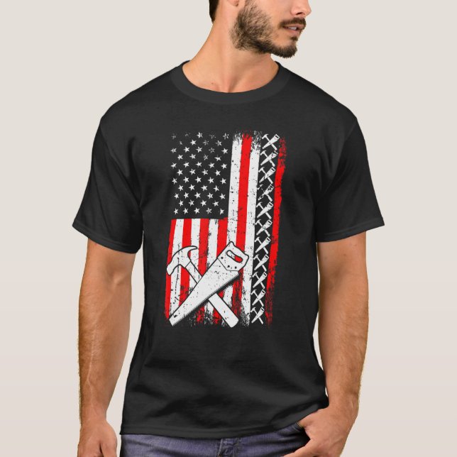 American Flag Carpenter Handyman Woodworker Hammer T-Shirt (Vorderseite)