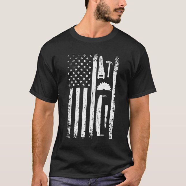 American Flag Carpenter Tools Woodworker Handwerke T-Shirt (Vorderseite)