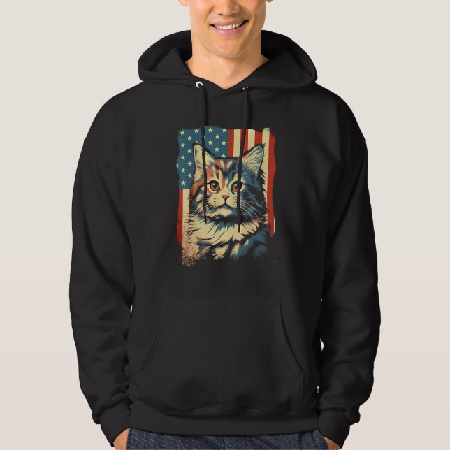 American Flag Cat 4th Of July Kitten Patriotic Pet Hoodie (Vorderseite)