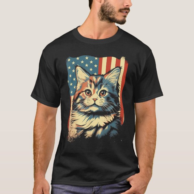 American Flag Cat 4th Of July Kitten Patriotic Pet T-Shirt (Vorderseite)