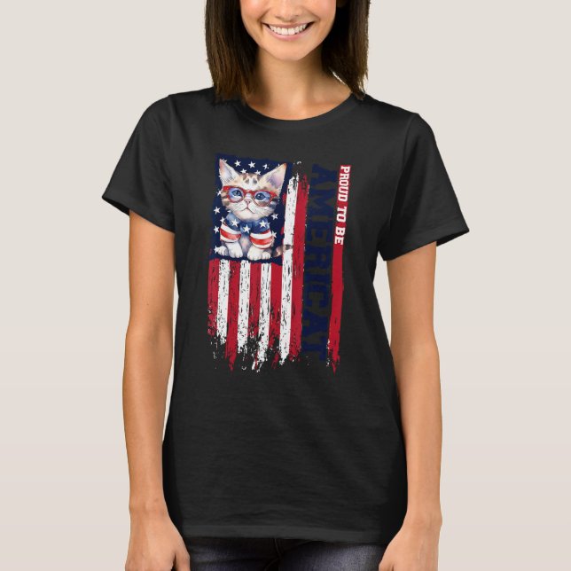 American Flag Cat 4th of July Kitten Patriotic Pet T-Shirt (Vorderseite)