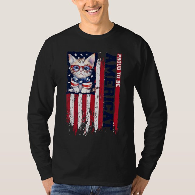 American Flag Cat 4th of July Kitten Patriotic Pet T-Shirt (Vorderseite)