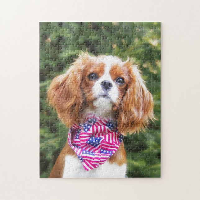 American Flag Cavalier King Charles Spaniel Puppy Puzzle (Vertikal)