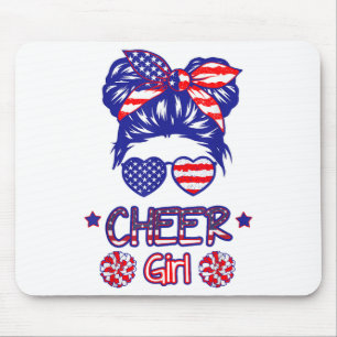 American Flag Cheer Girl 4. Juli USA Patriotic Ch Mousepad