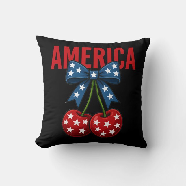 American Flag Cherry Bow Coquette Kissen (Vorderseite)