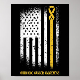 American Flag Chilhood Cancer Awareness Ribbon Wa Poster