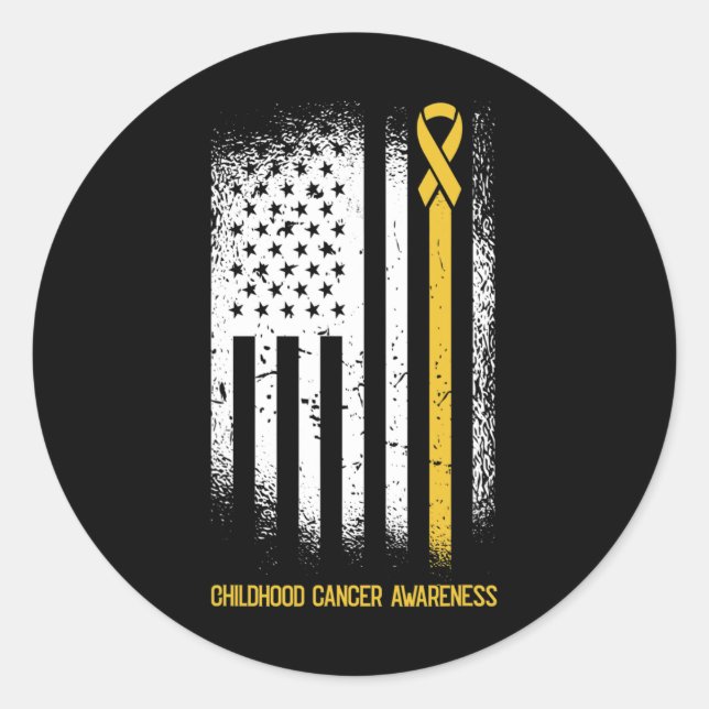 American Flag Chilhood Cancer Awareness Ribbon Wa Runder Aufkleber (Vorderseite)