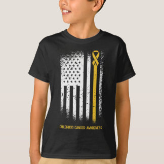 American Flag Chilhood Cancer Awareness Ribbon Wa T-Shirt
