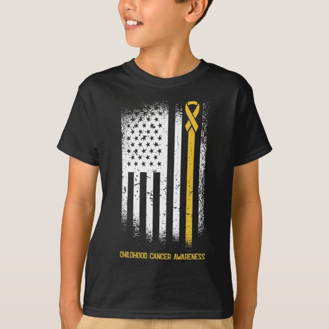 American Flag Chilhood Cancer Awareness Ribbon Wa T-Shirt (Vorderseite)
