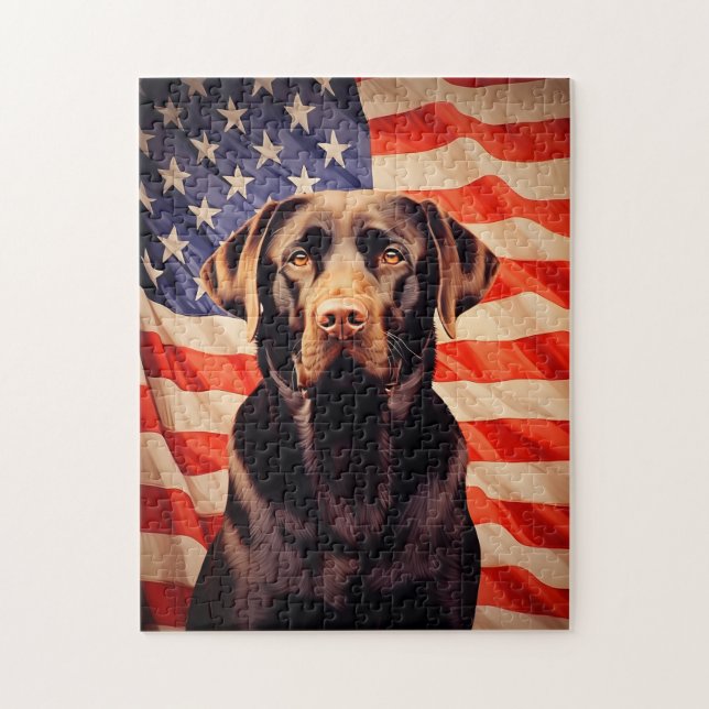 American Flag Chocolate Labrador Puzzle (Vertikal)