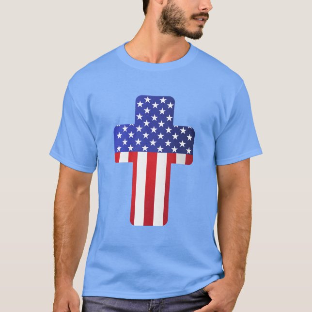 American Flag Christian Cross Patriotic Faith USA T-Shirt (Vorderseite)
