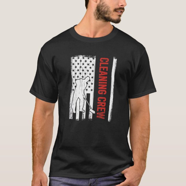 American Flag Cleaning Crew 4. Juli Custodian Cle T-Shirt (Vorderseite)