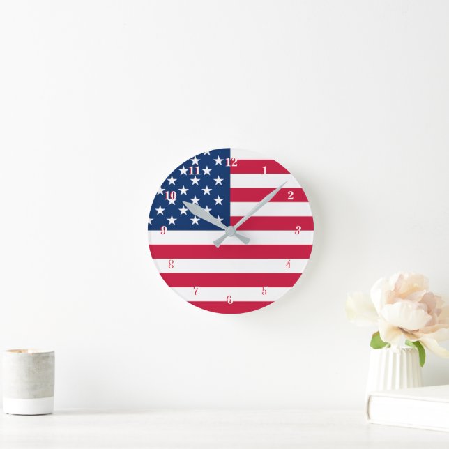 American Flag Clock USA Patriotic Runde Wanduhr (Zuhause)