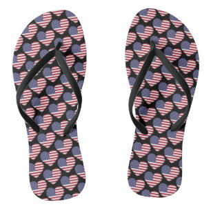American Flag Colors Hearts Pattern Patriotic Flip Flops