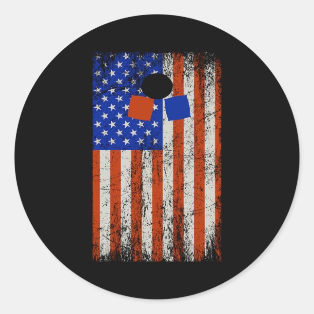 American Flag Cornhole Bean Bag Toss Outdoor Runder Aufkleber (Vorderseite)