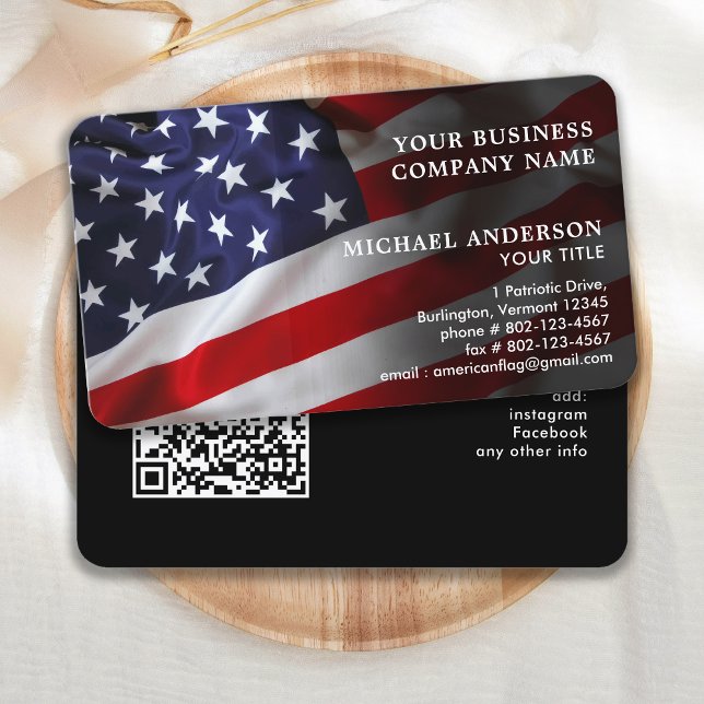 American Flag Corporate Modern Patriotic QR Code Visitenkarte (Von Creator hochgeladen)