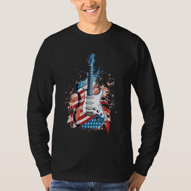 American Flag Country Music Guitar Patriotic 4th o T-Shirt (Vorderseite)