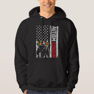 American Flag Cousin Bear Autiseness Awareness Sup Hoodie