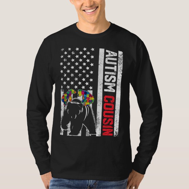 American Flag Cousin Bear Autiseness Awareness Sup T-Shirt (Vorderseite)
