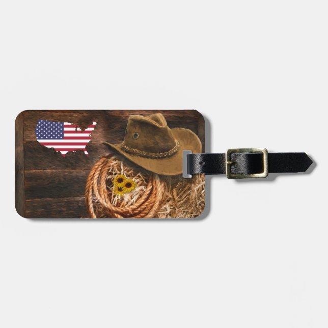 American Flag Cowboy Hat lasso Gepäckanhänger (Vorderseite horizontal)