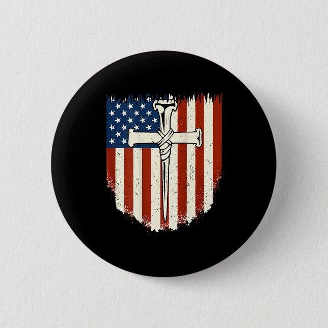 American Flag Cross 3 Nail Patriotic Christian Dom Button (Vorderseite)