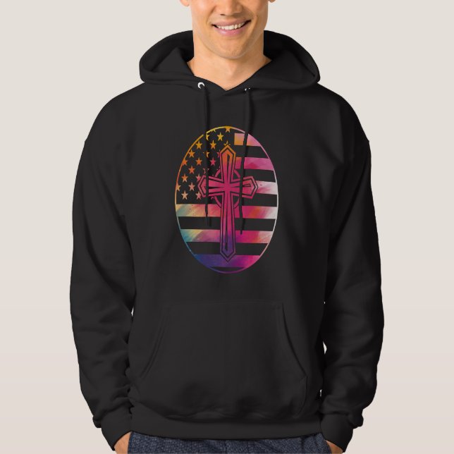 American Flag  Cross  America Pride Proud Christia Hoodie (Vorderseite)