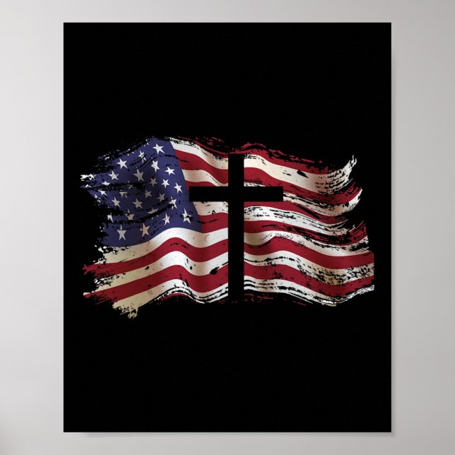 American Flag Cross For Patriotic Usa Christians G Poster (Vorne)