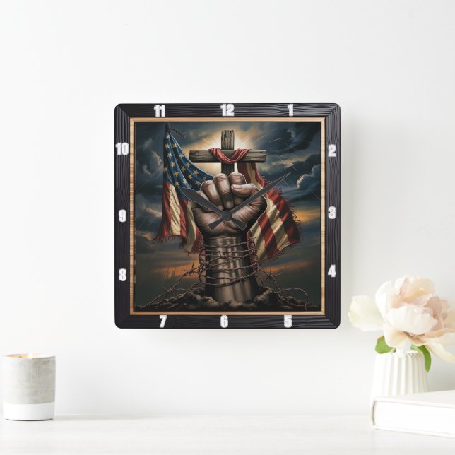 American Flag Cross Patriot Quadratische Wanduhr (Zuhause)