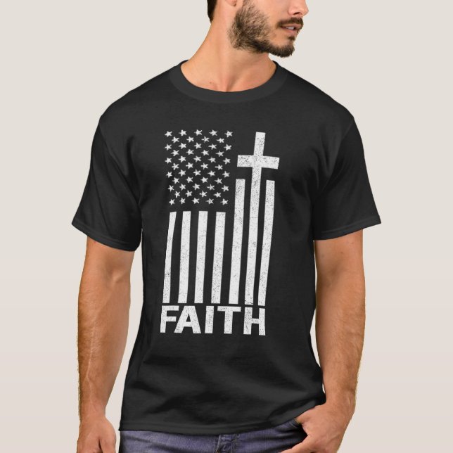 American Flag Cross Usa Patriotism & Faith Christi T-Shirt (Vorderseite)