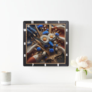 American Flag Daisies Patriotic Quadratische Wanduhr