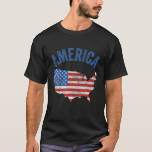 American Flag Day Map 4th July USA Patriotic Sy T-Shirt